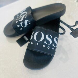 Hugo Boss Men's Slides Black Color White Text